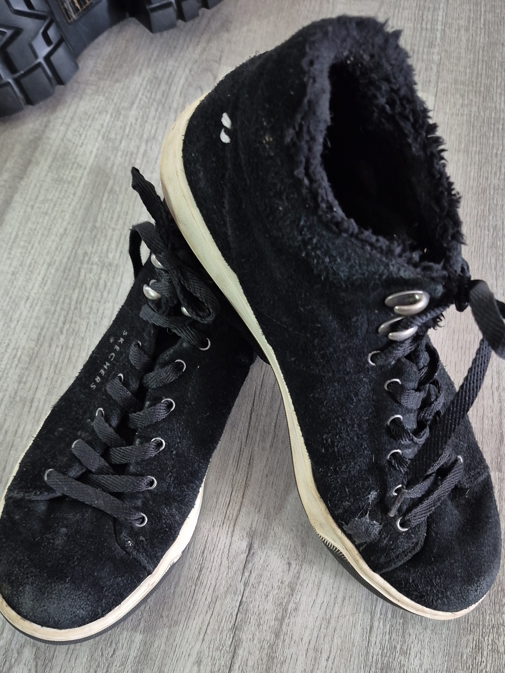 Skechers Women's Black Suede High-Top Sneakers with Cream Sole